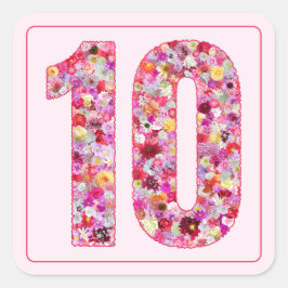 Adesivo Quadrado Cor Floral Rosa Mês Número 10