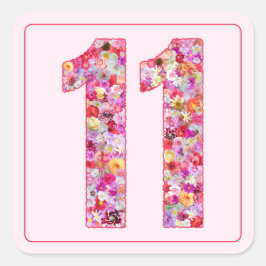Adesivo Quadrado Cor Floral Rosa Mês Número 11