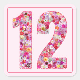 Adesivo Quadrado Cor Floral Rosa Mês Número 12