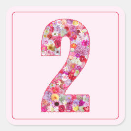 Adesivo Quadrado Cor Floral Rosa Mês Número 2