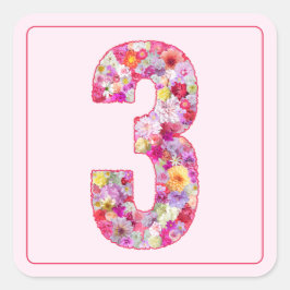 Adesivo Quadrado Cor Floral Rosa Mês Número 3
