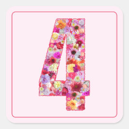 Adesivo Quadrado Cor Floral Rosa Mês Número 4