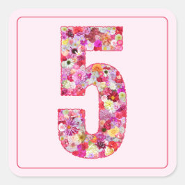 Adesivo Quadrado Cor Floral Rosa Mês Número 5