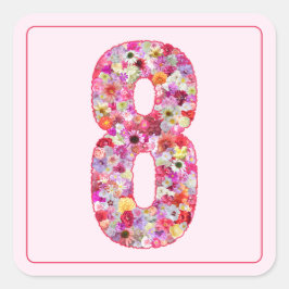 Adesivo Quadrado Cor Floral Rosa Mês Número 8