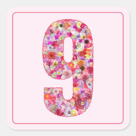 Adesivo Quadrado Cor Floral Rosa Mês Número 9
