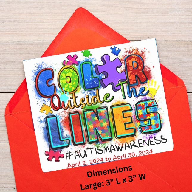 Adesivo Quadrado "Cor Fora Das Linhas"-Consciência Do Autismo (Bring a burst of inspiration to every day with our 'Color Outside The Lines' stickers large stickers)