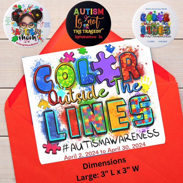 Adesivo Quadrado "Cor Fora Das Linhas"-Consciência Do Autismo (Bring a burst of inspiration to every day with our 'Color Outside The Lines' stickers.)
