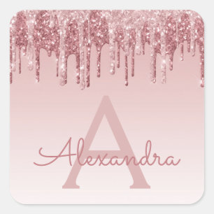 Adesivo Quadrado Cora cor-de-rosa - o monograma Dourado cor-de-rosa