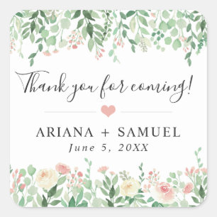 Adesivo Quadrado Cora o obrigado que floral do casamento das