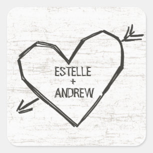 Adesivo Quadrado Coração cinzelado com nomes