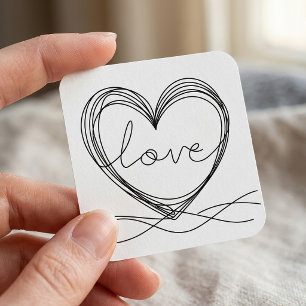 Adesivo Quadrado Coração com "Amor" em Arte em Linha Contínua