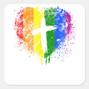 Adesivo Quadrado Coração com cruz, Orgulho Gay, religioso cristão