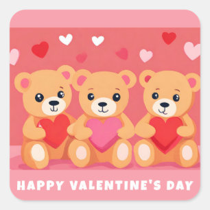 Adesivo Quadrado Coração Cor-de-rosa do Urso Vermelho-de-Dia de os 