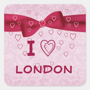 Adesivo Quadrado Coração cor-de-rosa e vermelho com arco - amor