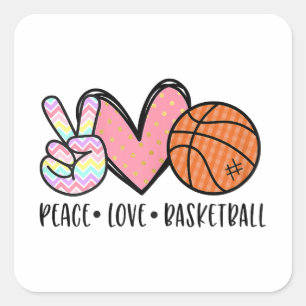 Adesivo Quadrado Coração de Basquete Peace Love para Mulheres Adole