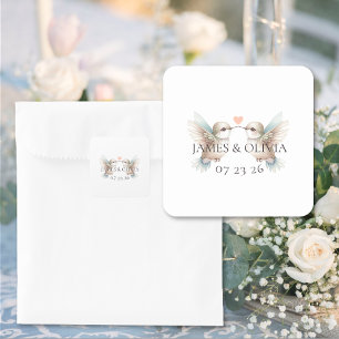 Adesivo Quadrado Coração de Beija-flor Casamento Personalizado