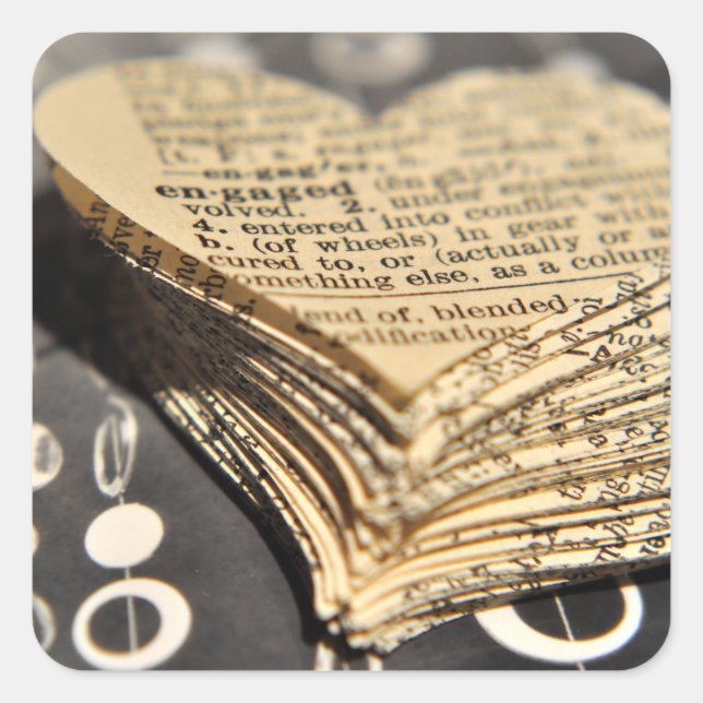 Adesivo Quadrado Coração de Dicionário Envolvido (Frente)