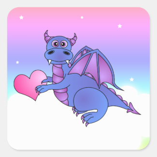 Adesivo Quadrado Coração de Dragão-Corte Azul - Cor-de-rosa-púrpura