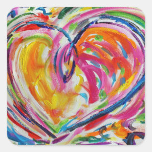 Adesivo Quadrado Coração de Joy Painting Stickers Art Labels
