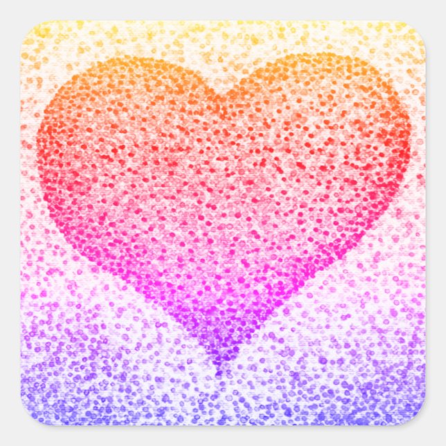 Adesivo Quadrado Coração de Pointilismo Laranja Amarelo (Frente)