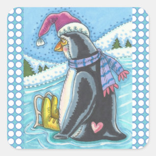 ADESIVO QUADRADO CORAÇÃO DE QUERIDA FRIO, PINGUINAS DE NATAL