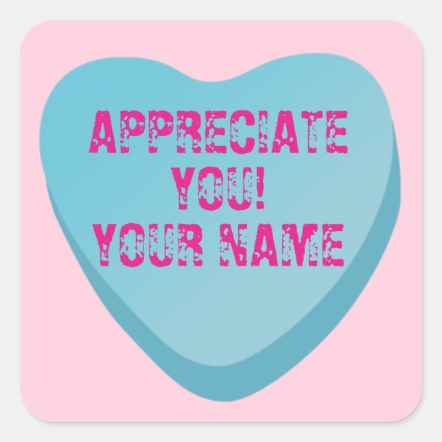 Adesivo Quadrado Coração Docente com Coração Azul de Texto Personal (Frente)