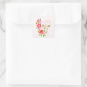 Adesivo Quadrado Coração Elegante Feliz Dia das Mães – Rosa Floral
