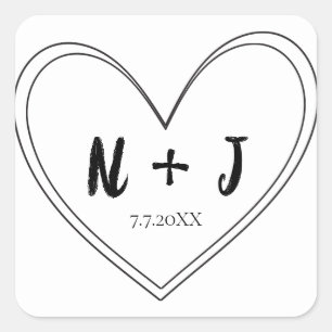 Adesivo Quadrado Coração Fino Preto Casamento Personalizado
