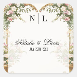 Adesivo Quadrado Coração Floral Elegante Watercolor