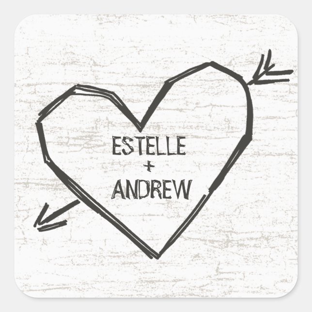 Adesivo Quadrado Coração Gravado com Nomes (Frente)