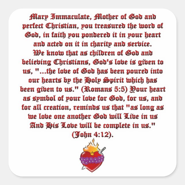 Adesivo Quadrado Coração Imaculado de Maria (Frente)