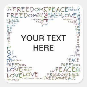 Adesivo Quadrado CORAÇÃO - liberdade da paz do amor + seu texto