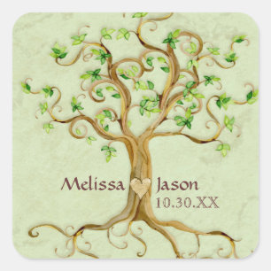Adesivo Quadrado Coração personalizado Antiqued raizes dos nomes
