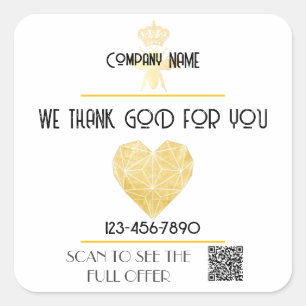 Adesivo Quadrado Coração PERSONALIZADO Obrigado DEUS Por Logotipo d