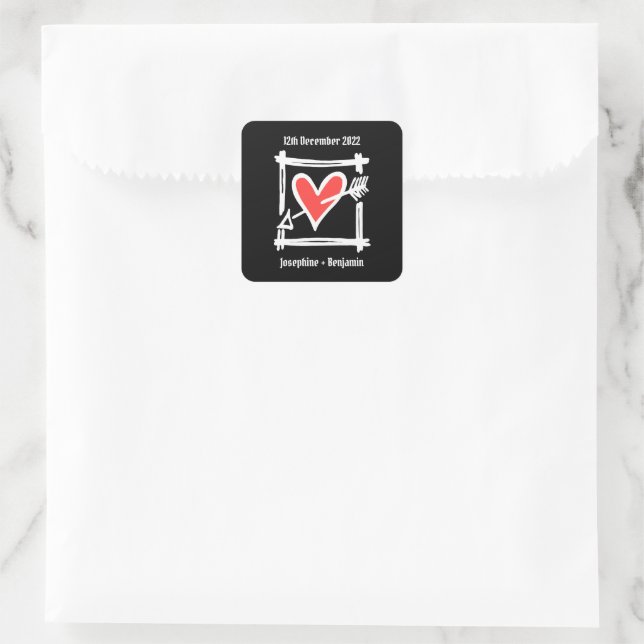 Adesivo Quadrado Coração Preto e Vermelho com Amor Personalizado (Bolsa)