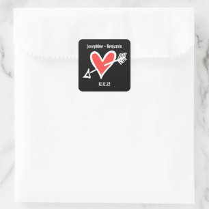 Adesivo Quadrado Coração Preto e Vermelho com Amor Personalizado