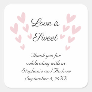 Adesivo Quadrado Coração Rosa Personalizado Amor é Doce Casamento