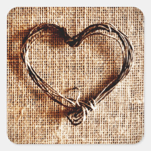 Adesivo Quadrado Coração Rustic Country Twine no Burlap Impressã
