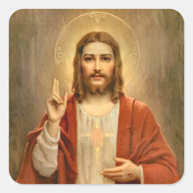 Adesivo Quadrado Coração Sagrado com Halo (Frente)