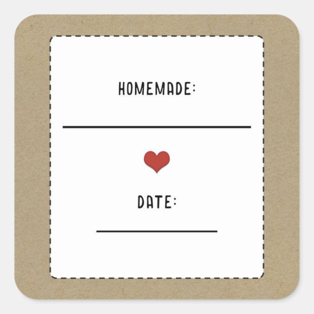 Adesivo Quadrado Coração Vermelho Rustic Brown Kraft Homemade Canni (Frente)