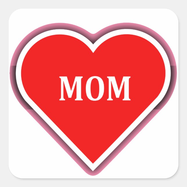 Adesivo Quadrado coração vermelho simples para a mãe (Frente)