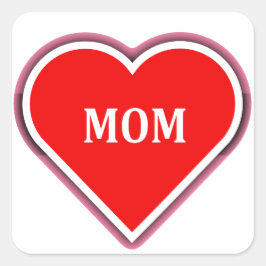 Adesivo Quadrado coração vermelho simples para a mãe