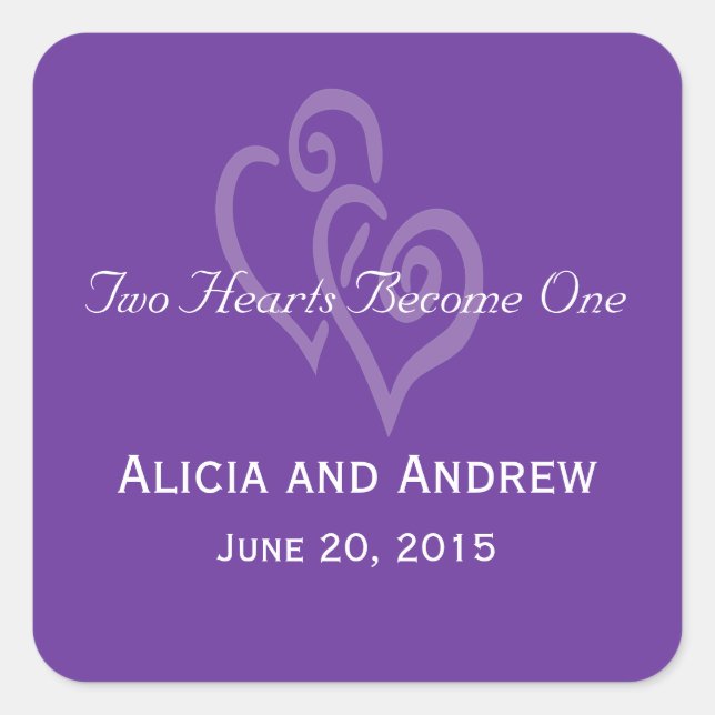 Adesivo Quadrado Corações Brancos Roxos Vestidos De Casamento (Frente)