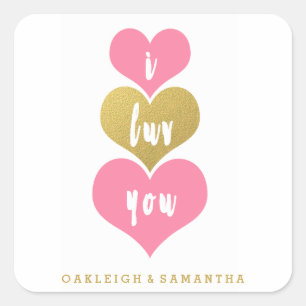 Adesivo Quadrado Corações Cor-de-Rosa Doce Namorados