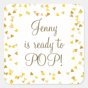 Adesivo Quadrado Corações de Amor Dourados Prontos para Estourar Ch