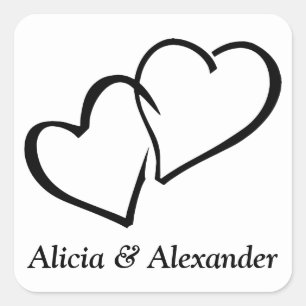 Adesivo Quadrado Corações de Amor Preto e Branco Festa de Casamento