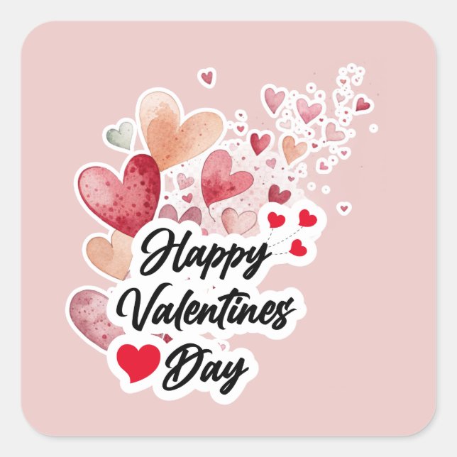 Adesivo Quadrado Corações de Aquarela Românticos "Feliz Dia dos Nam (Frente)