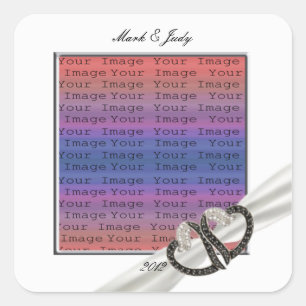 Adesivo Quadrado Corações de Diamante Preto e Branco