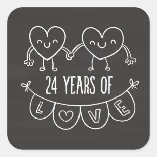 Adesivo Quadrado Corações de Gift Chalk no 24.º aniversário