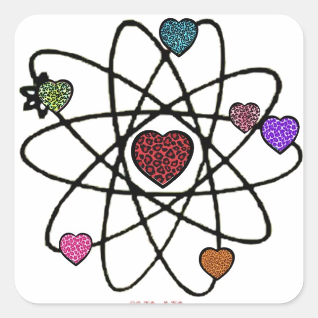 Adesivo Quadrado Corações de Impressão do Leopardo Namorados Atômic (Frente)